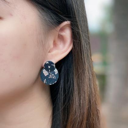 Small cute black clay earrings stud..
