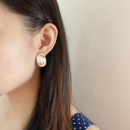 Resin Clay Earrings White Gold Flakes Trendy..