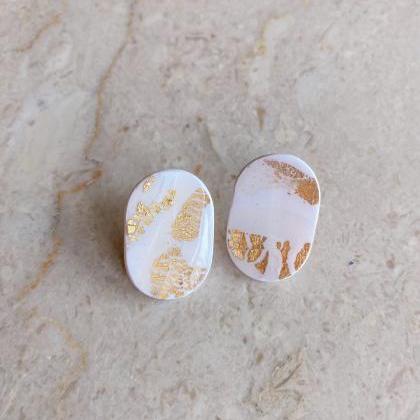 RESIN CLAY EARRINGS Small White Gol..
