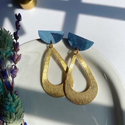 Modern Teardrop Brass Clay Earrings..