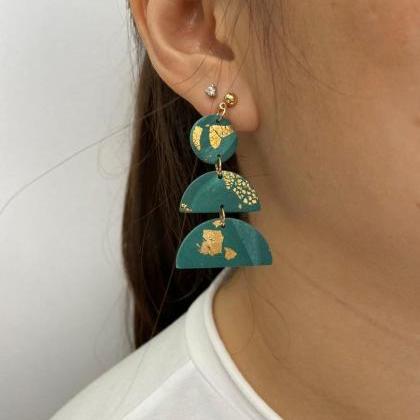 Clay Earrings Emerald Classy Modern Dangle /..