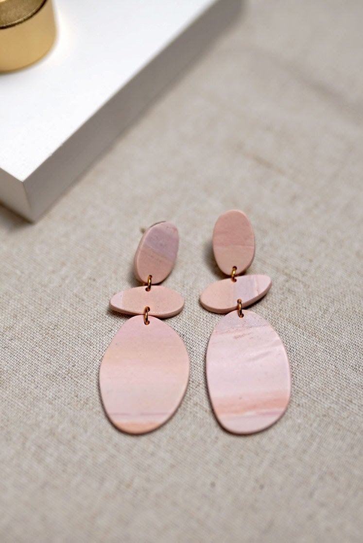 Clay Earrings Sunset Hue Pink Beach Art Deco Dangle Earrings / Unique Gift For Her