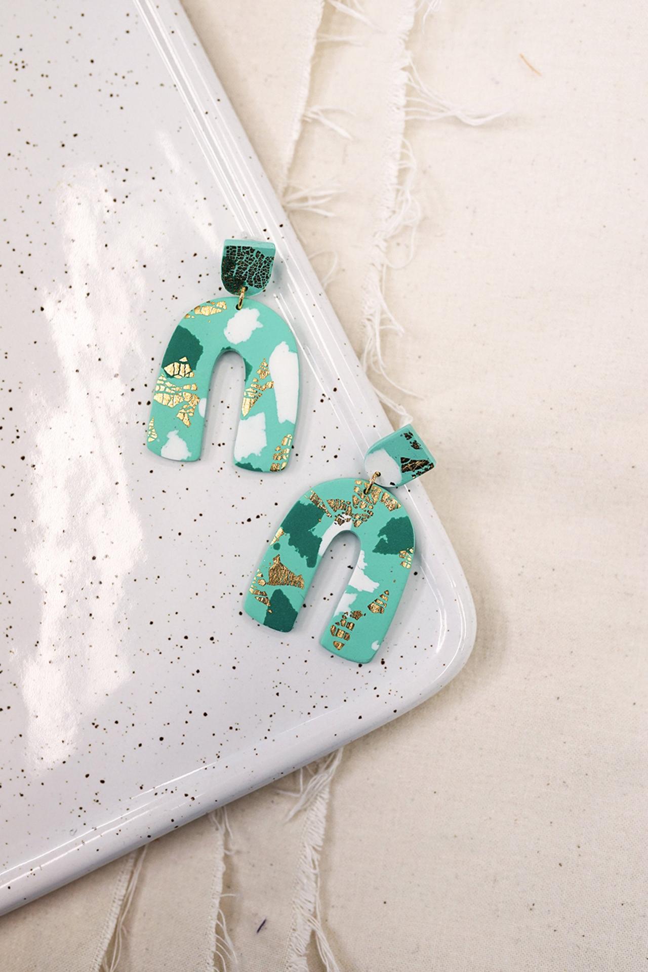 Clay Earrings Mint Green Aesthetic Edgy Art Deco Jewelry on Luulla