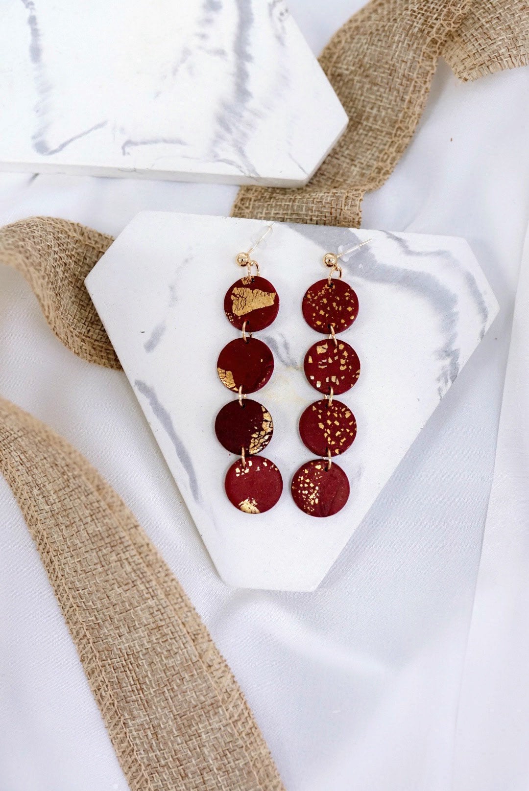 Clay Earrings Burgundy Wine Dangle Drop Earrings / Gift For Girlfriends, Wife, Bestfriends