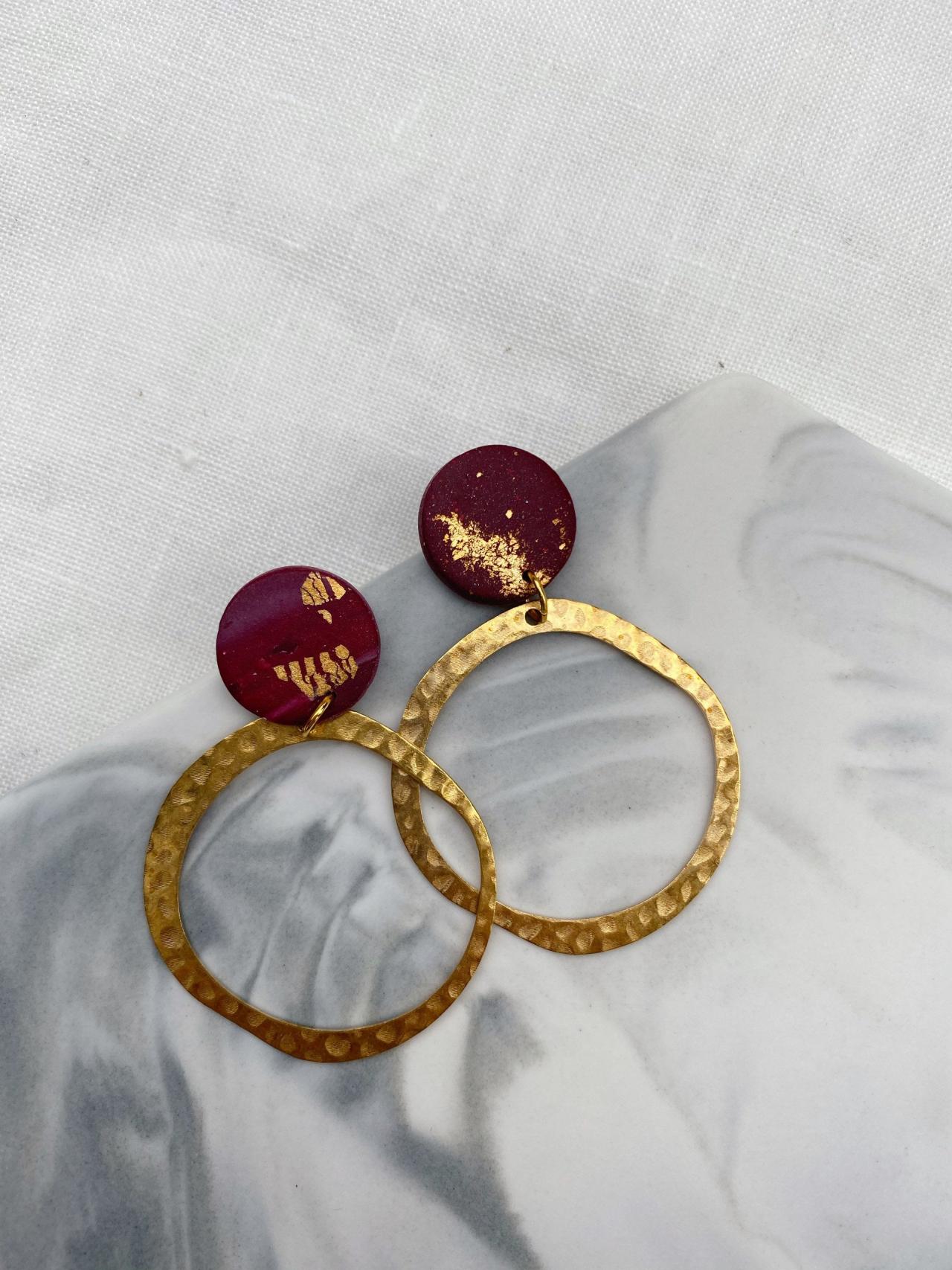 Brass Polymer Clay Ring Hoop Earrings / Gift for girlfriends / Handmade Statement Earrings
