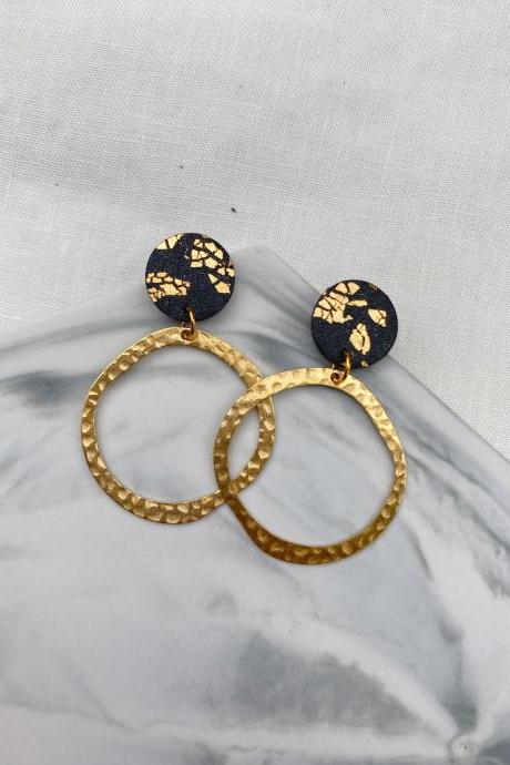 Dark blue modern vintage earrings stud / Polymer Clay Unique earrings gift for her