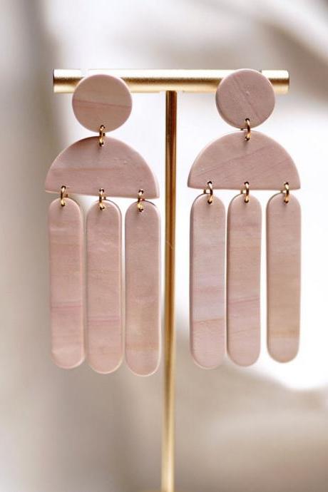 CLAY EARRINGS Cute Pastel Pink Statement Dangle Earrings / Unique gift for her