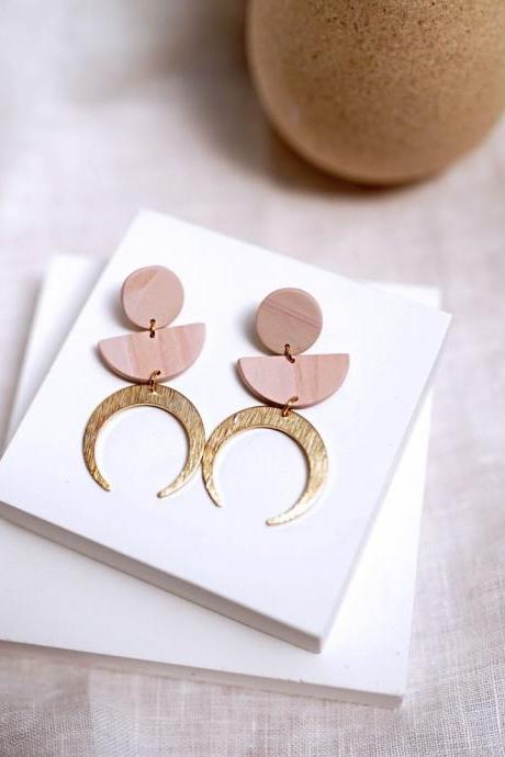 Brass Polymer Clay Statement Earrings / Lunar Moon Earrings Gift for her