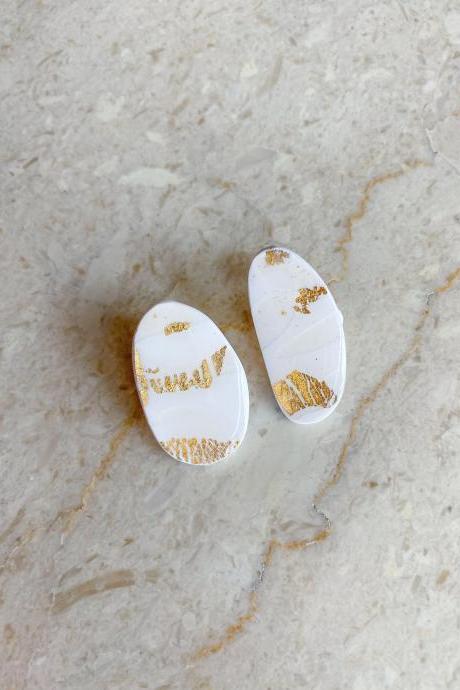 RESIN CLAY EARRINGS White Gold Flakes Trendy Mismatched / Bridal Wedding Stud Earrings