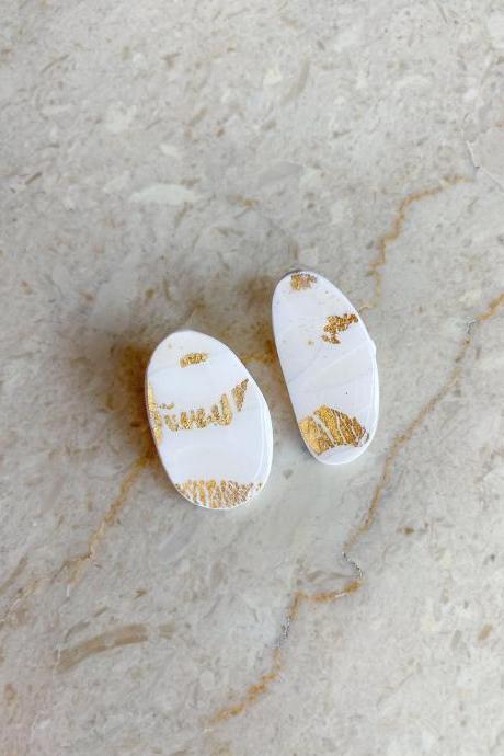 Resin Clay Earrings White Gold Flakes Trendy Mismatched / Bridal Wedding Stud Earrings