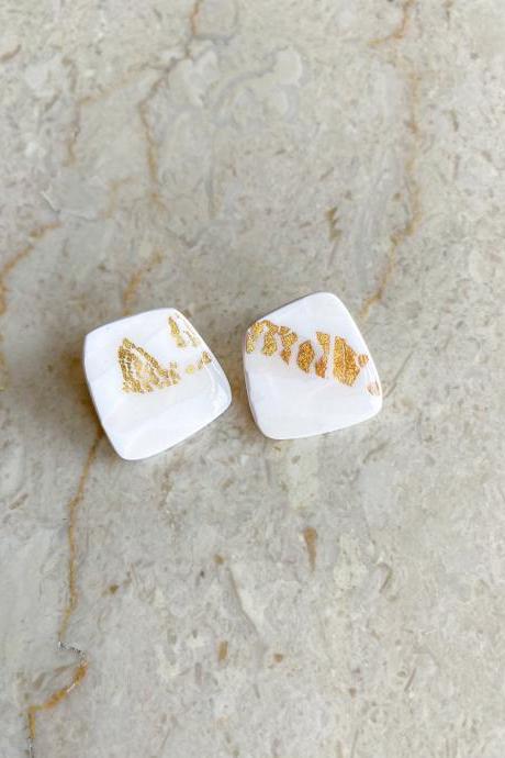 RESIN CLAY EARRINGS Square Stud Jewelry / Bridal Wedding Earrings Stud / Gift for Bridesmaid