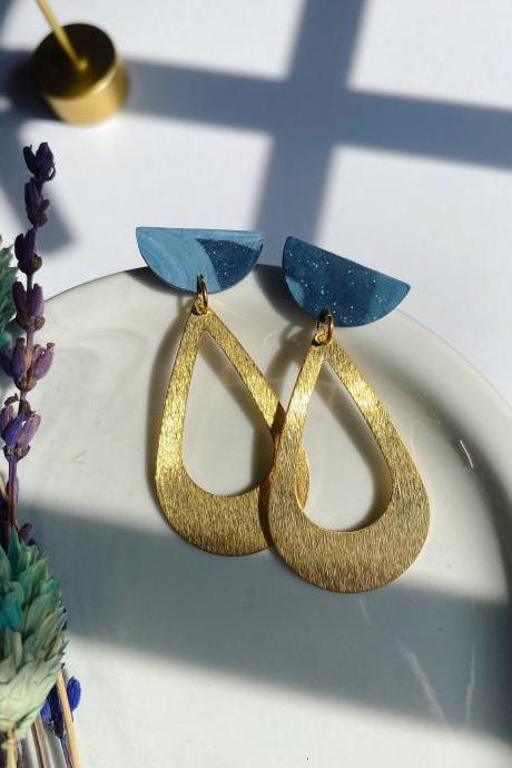 Modern Teardrop Brass Clay Earrings Dangle | Lightweight Statement Earrings