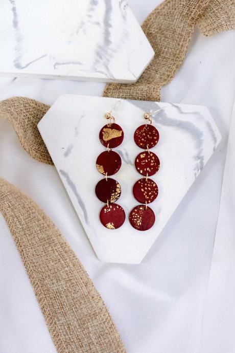 CLAY EARRINGS Burgundy Wine Dangle Drop Earrings / Gift for girlfriends, wife, bestfriends