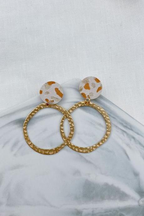 White Elegant Antique Vintage Earrings / Polymer Clay Ring Hoop Earrings / Indie Indian Earrings