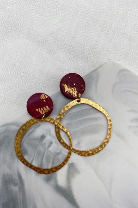 Brass Polymer Clay Ring Hoop Earrings / Gift for girlfriends / Handmade Statement Earrings